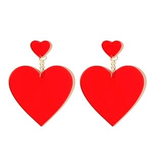 Giant Red Acrylic Heart Statement Earrings